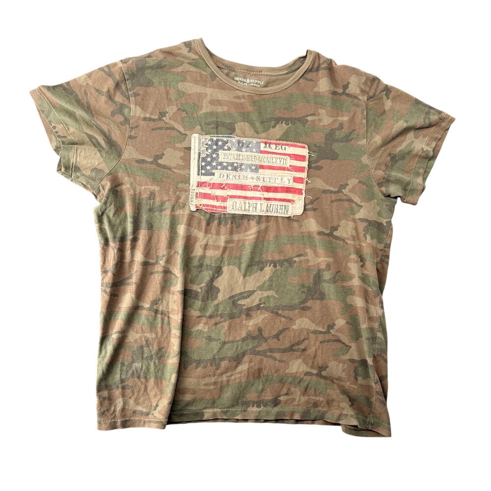 Denim & Supply Ralph Lauren Camo Flag Patch Short Sleeve T Shirt Men's Large